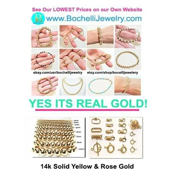 Onyx 4mm 14k Solid Yellow or Rose Gold Lobster or Stretchy Bead Bracelet